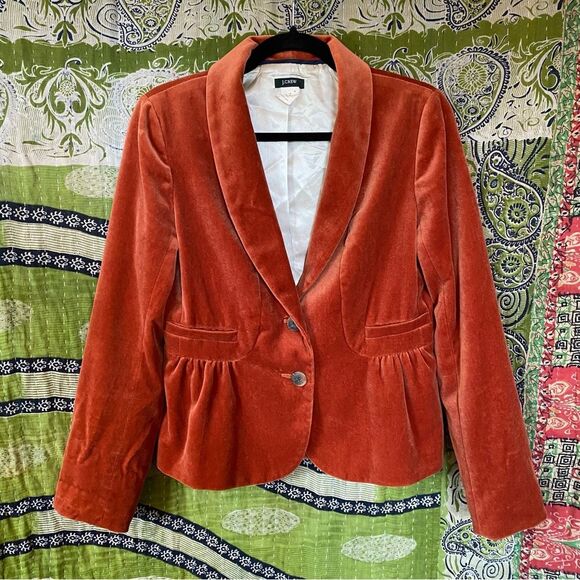 J. Crew Autumn Orange Velvet Peplum Eden Riding Blazer Size 6 - Picture 1 of 15